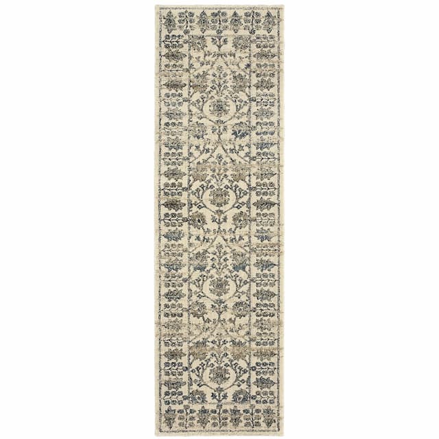 Empire 501U4 Ivory/ Blue Indoor Area Rug - 2'3" x 7'6"