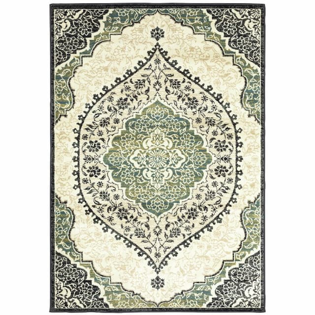 Evandale 9850B Ivory/ Navy Indoor Area Rug - 6'7" x 9'2"