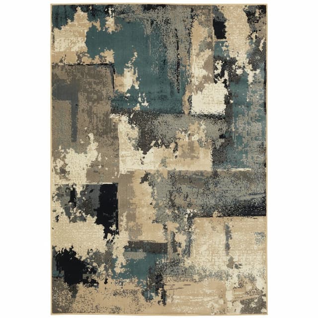 Evandale 9854A Beige/ Blue Indoor Area Rug - 9'10" x 12'10"