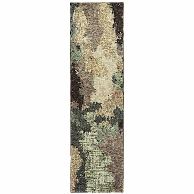 Evolution 8011B Blue/ Brown Indoor Area Rug - 2'3" x 8'