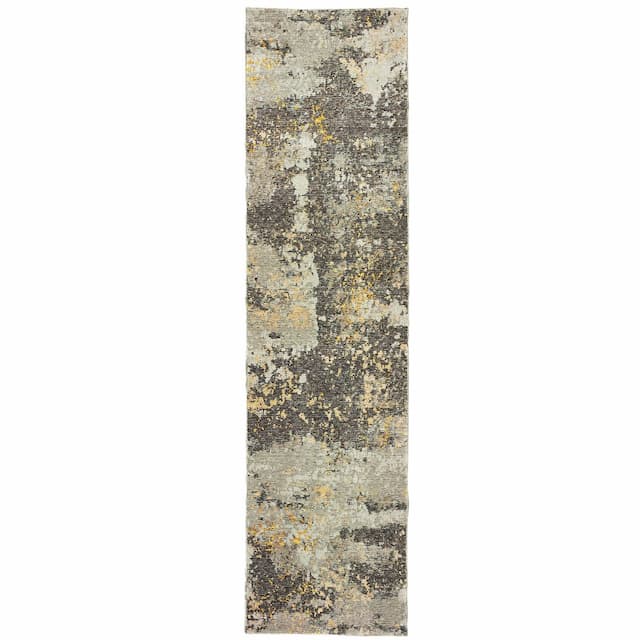 Evolution 8025B Grey/ Gold Indoor Area Rug - 2'3" x 8'