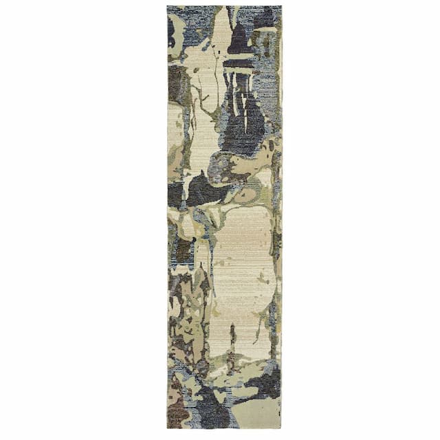 Evolution 8027A Blue/ Grey Indoor Area Rug - 2'3" x 8'