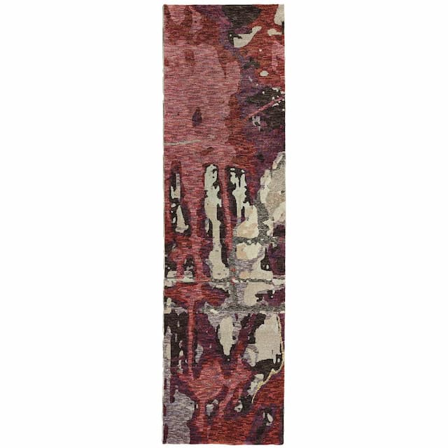 Evolution 8028B Red/ Beige Indoor Area Rug - 2'3" x 8'