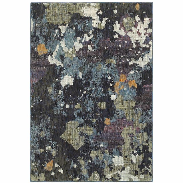 Evolution 8029A Navy/ Green Indoor Area Rug - 10' x 13'2"