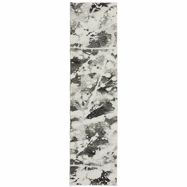 Evolution 8035B Charcoal/ White Indoor Area Rug - 2'3" x 8'