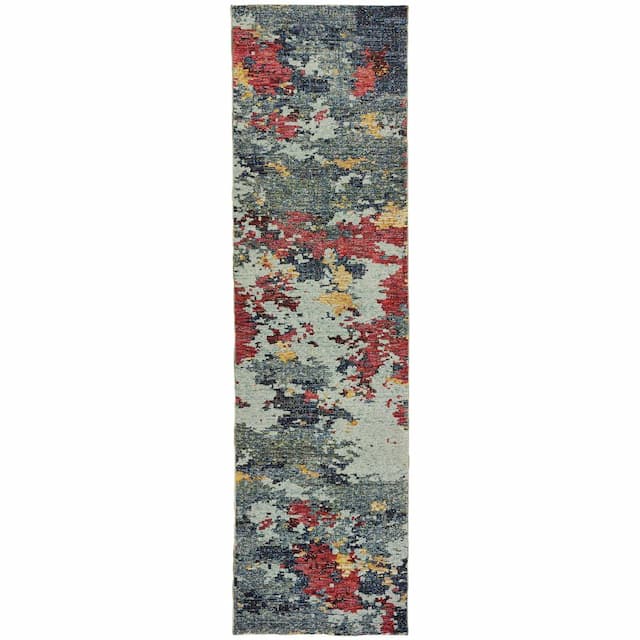 Evolution 8036C Blue/ Red Indoor Area Rug - 2'3" x 8'