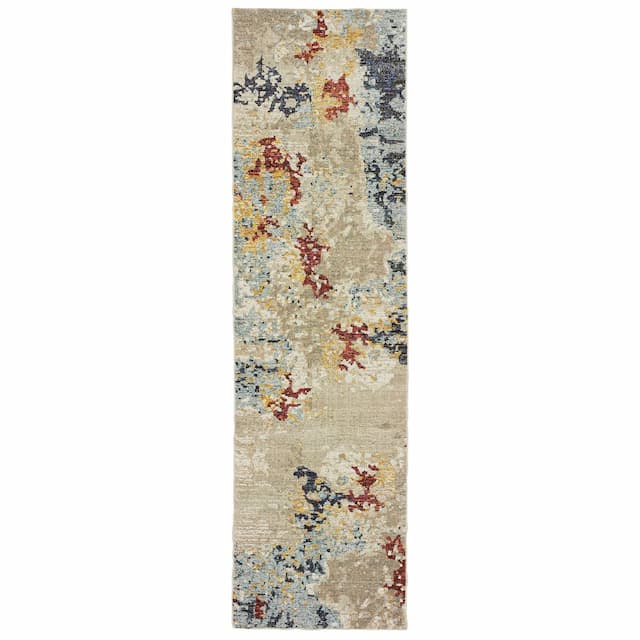 Evolution 8043K Beige/ Blue Indoor Area Rug - 2'3" x 8'