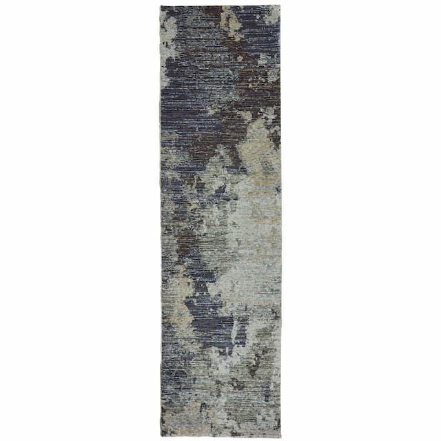 Evolution 8049B Navy/ Blue Indoor Area Rug - 2'3" x 8'