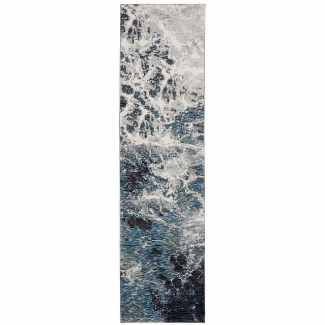 Evolution 0962A Blue/ Ivory Indoor Area Rug - 2'3" x 8'