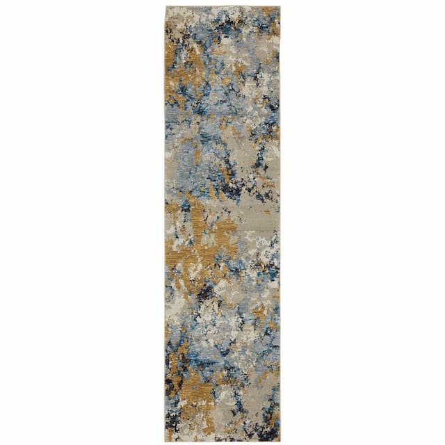 Evolution 0980A Blue/ Gold Indoor Area Rug - 2'3" x 8'