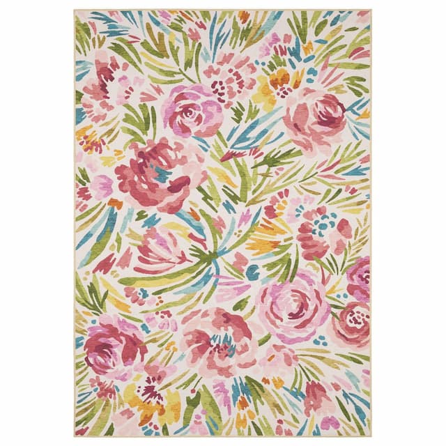 Fiji FIJ01 Beige/ Pink Machine Washable Indoor/Outdoor Area Rug - 2' x 3'