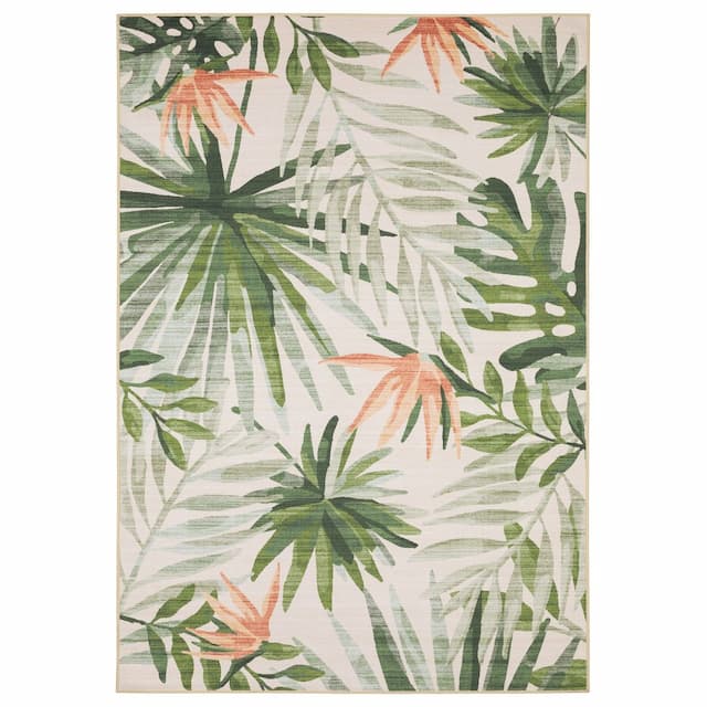 Fiji FIJ04 Beige/ Green Machine Washable Indoor/Outdoor Area Rug - 2' x 8'