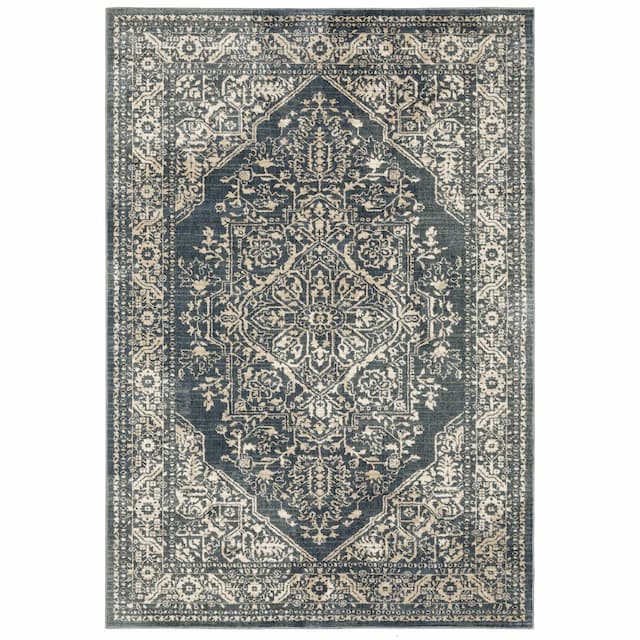 Fiona 5560A Blue/ Beige Indoor Area Rug - 5'3" x 7'3"