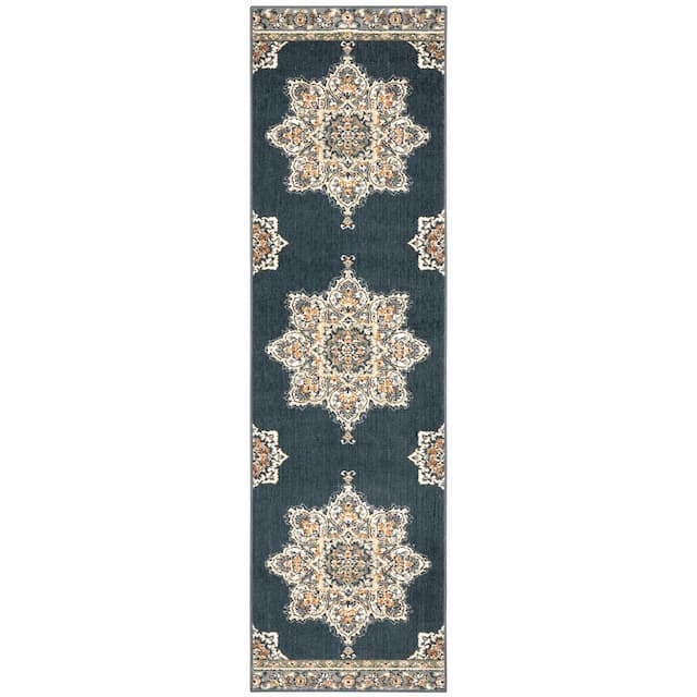 Fiona 5570X Blue/ Beige Indoor Area Rug - 2'3" x 7'3"