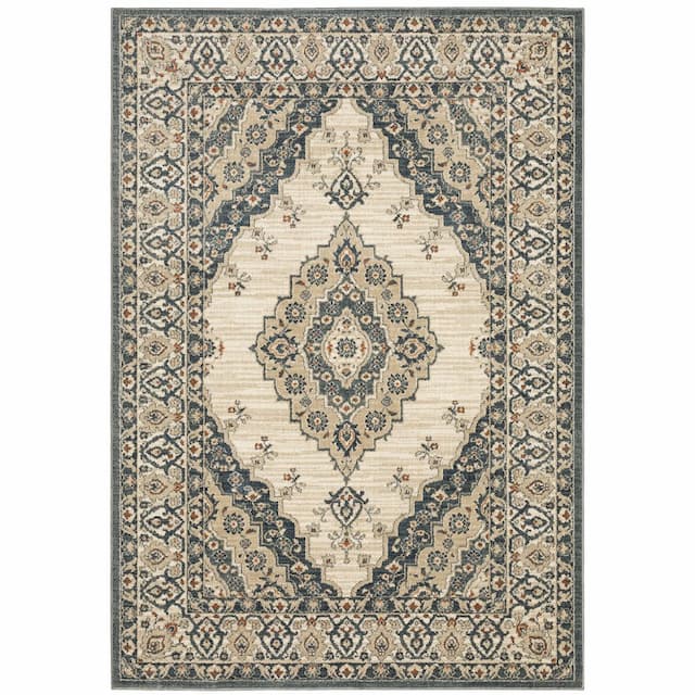 Fiona 8020W Beige/ Blue Indoor Area Rug - 9'10" x 12'10"