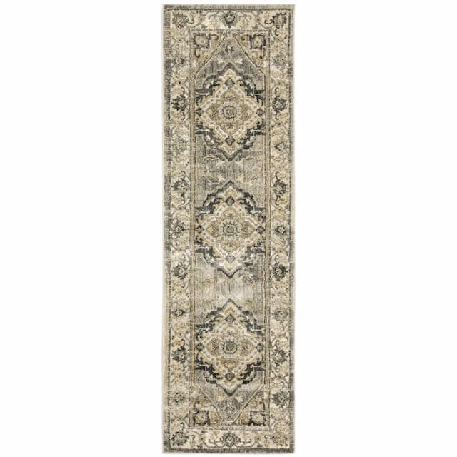 Florence 1805X Beige/ Grey Indoor Area Rug - 2'3" x 7'6"