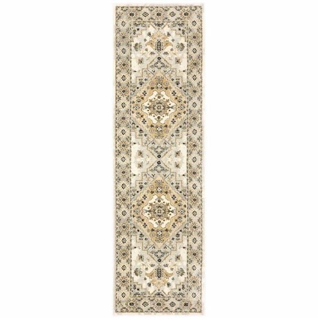 Florence 4332X Beige/ Grey Indoor Area Rug - 2'3" x 7'6"