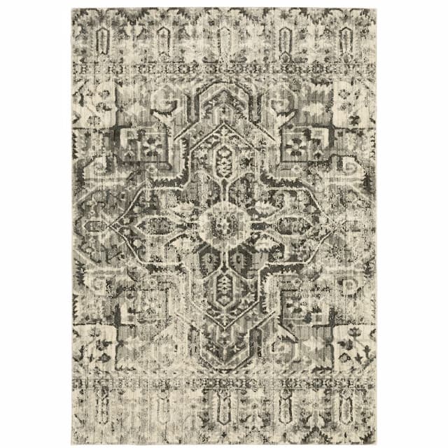 Florence 4333W Charcoal/ Ivory Indoor Area Rug - 5'3" x 7'6"