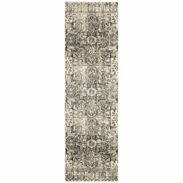 Florence 4333W Charcoal/ Ivory Indoor Area Rug - 2'3" x 7'6"