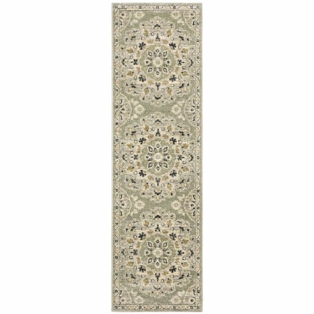 Florence 4334E Sage/ Ivory Indoor Area Rug - 2'3" x 7'6"