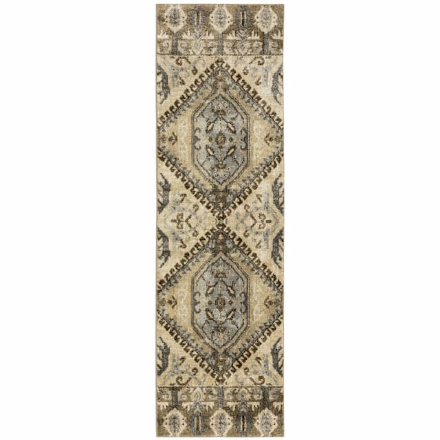 Florence 5090D Tan/ Gold Indoor Area Rug - 2'3" x 7'6"