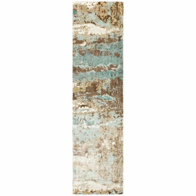 Formations 70001 Blue/ Brown Indoor Area Rug - 2'6" x 10'