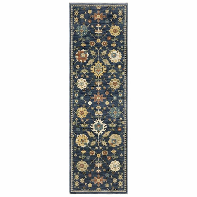 Francesca FR02L Blue/Gold Indoor Area Rug - 2'3" x 7'6"