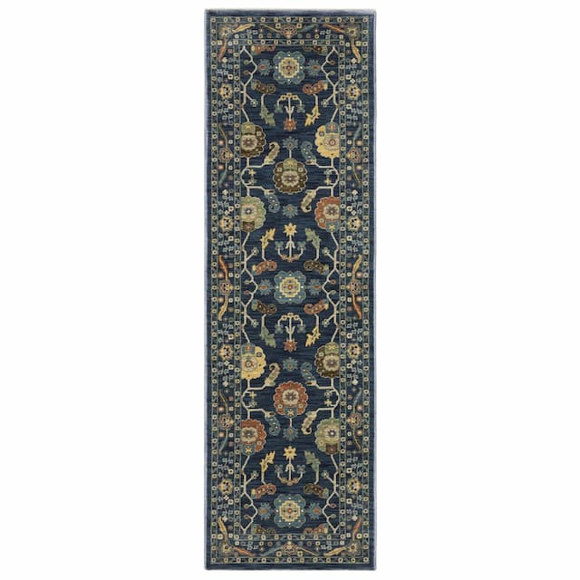 Francesca FR03F Blue/Gold Indoor Area Rug - 2'3" x 7'6"