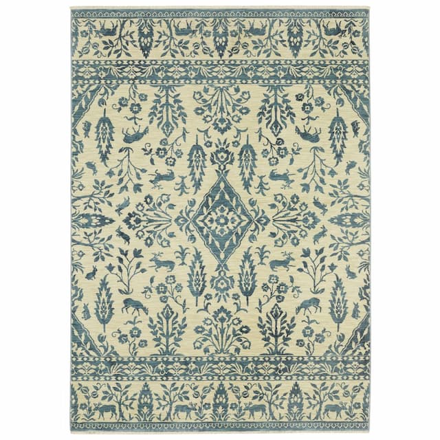 Francesca FR08H Ivory/Blue Indoor Area Rug - 2' x 3'