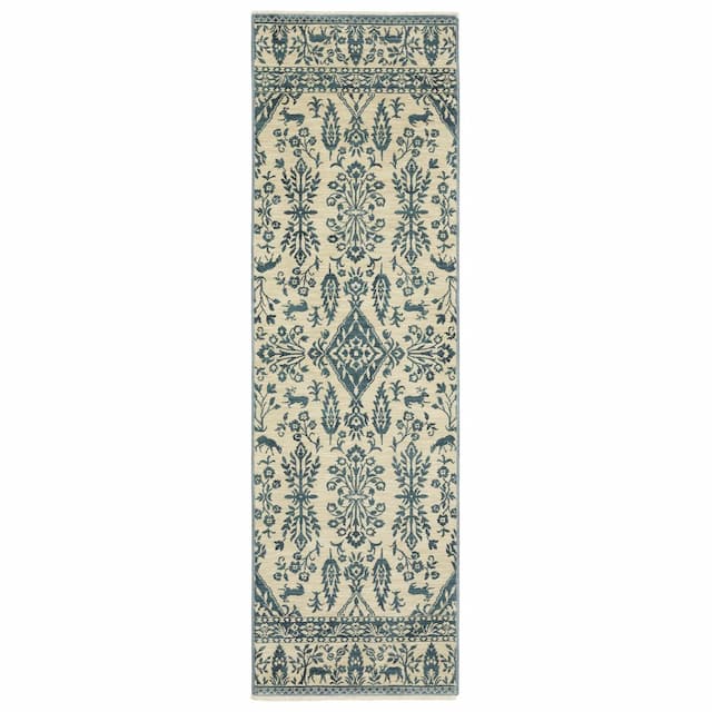 Francesca FR08H Ivory/Blue Indoor Area Rug - 2'3" x 7'6"