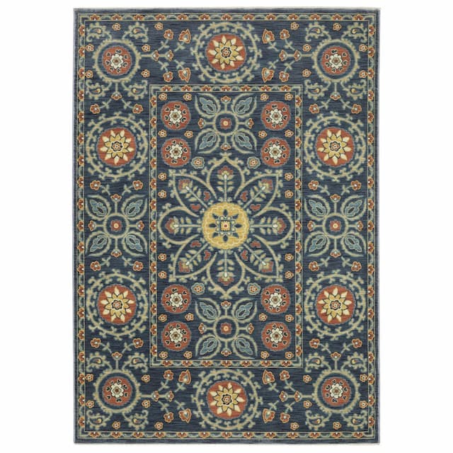 Francesca FR11B Blue/ Rust Indoor Area Rug - 2' x 3'