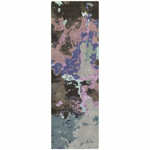 Galaxy 21901 Blue/ Purple Hand-crafted Wool Blend Area Rug - 2'6" x 8'