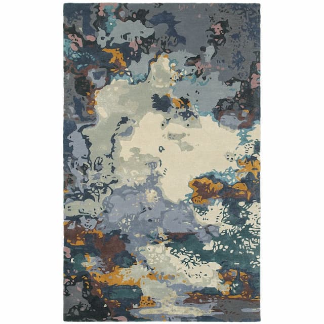 Galaxy 21903 Blue/ Grey Hand-crafted Wool Blend Area Rug - 3'6" x 5'6"