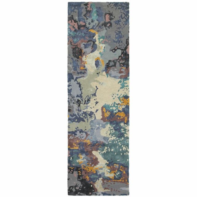 Galaxy 21903 Blue/ Grey Hand-crafted Wool Blend Area Rug - 2'6" x 8'