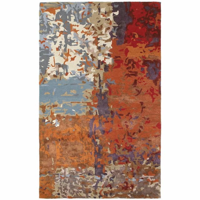 Galaxy 21904 Multi/ Orange Hand-crafted Wool Blend Area Rug - 3'6" x 5'6"