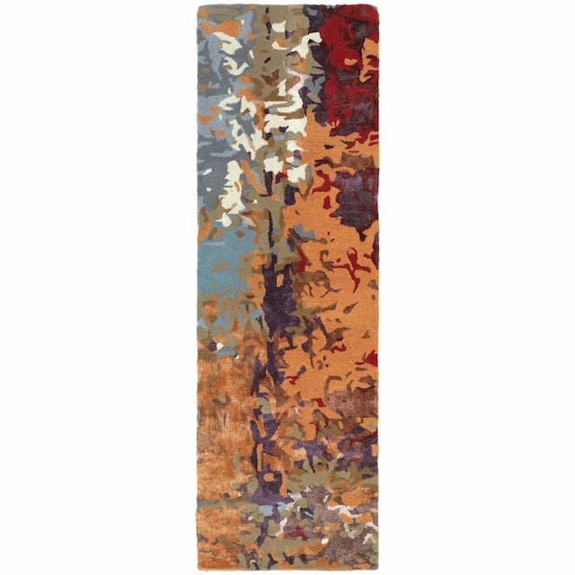 Galaxy 21904 Multi/ Orange Hand-crafted Wool Blend Area Rug - 2'6" x 8'