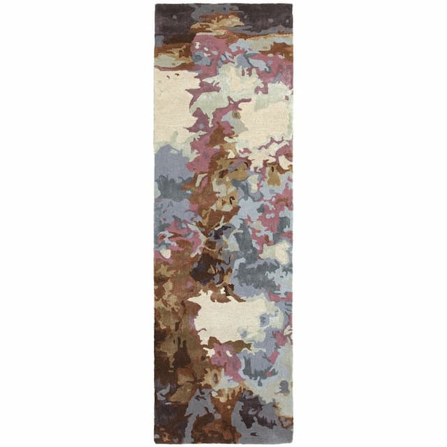 Galaxy 21905 Blue/ Brown Hand-crafted Wool Blend Area Rug - 2'6" x 8'