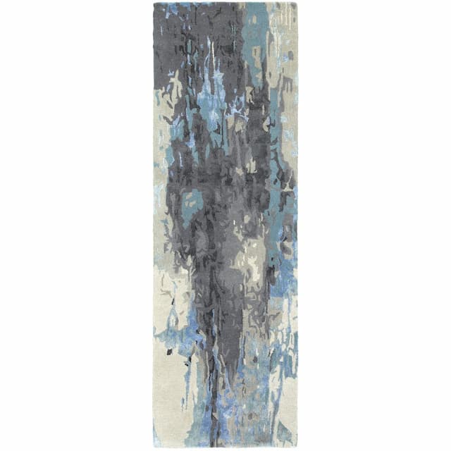 Galaxy 21906 Blue/ Grey Hand-crafted Wool Blend Area Rug - 2'6" x 8'