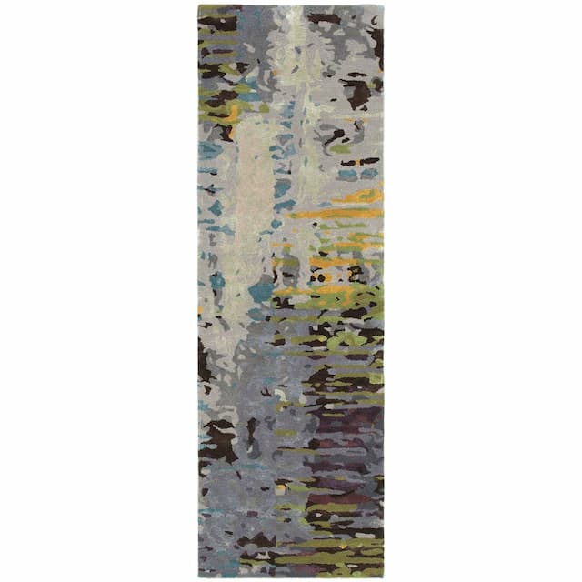 Galaxy 21907 Multi/ Grey Hand-crafted Wool Blend Area Rug - 2'6" x 8'