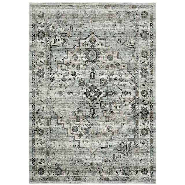 Gemini 020Z2 Grey/ Blue Indoor Area Rug - 3'10" x 5'5"