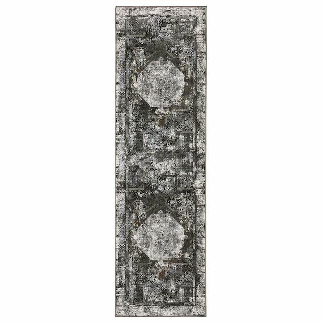 Gemini 090O2 Charcoal/ Grey Indoor Area Rug - 2'3" x 7'6"