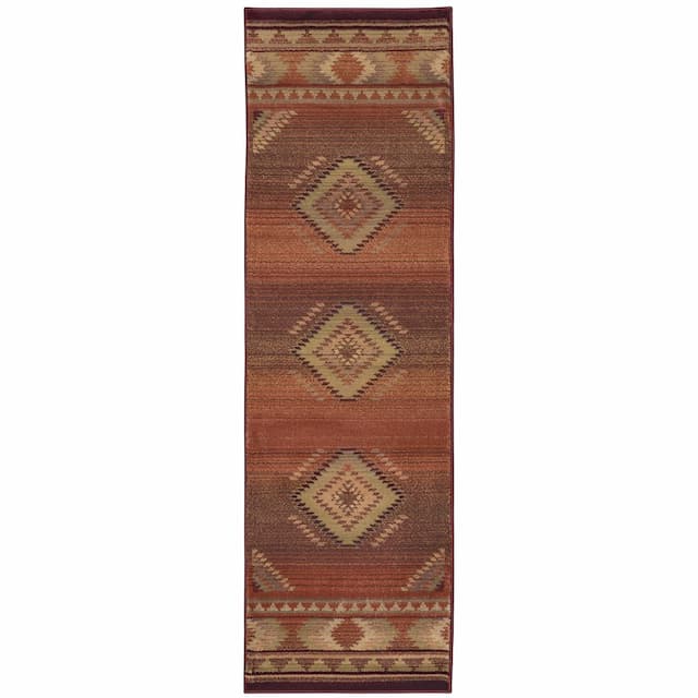 Generations 1506C Red/ Beige Indoor Area Rug - 2'3" x 7'6"