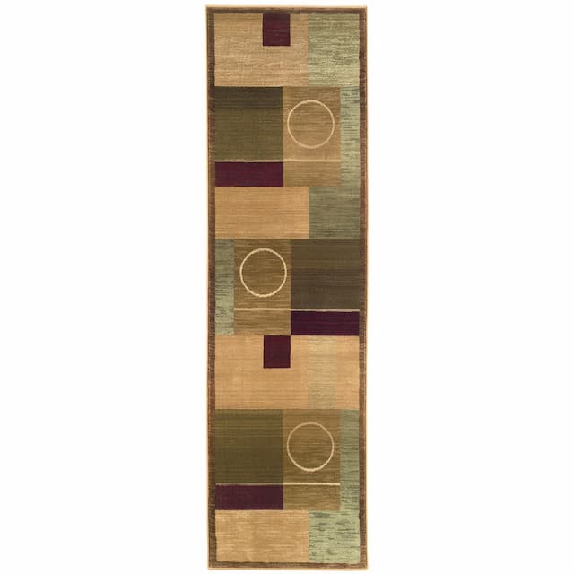 Generations 1987G Green/ Brown Indoor Area Rug - 2'7" x 9'1"