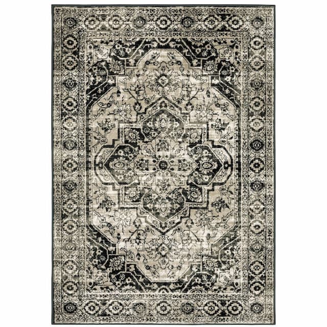 Georgia 429G0 Grey/ Black Indoor Area Rug - 3'10" x 5'5"