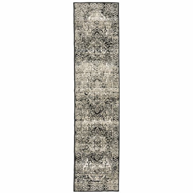 Georgia 429G0 Grey/ Black Indoor Area Rug - 1'10" x 7'6"