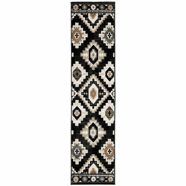 Georgia 605F0 Charcoal/ Ivory Indoor Area Rug - 1'10" x 7'6"