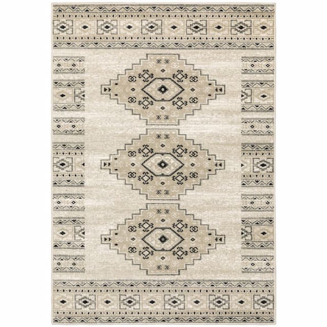 Georgia 643A0 Ivory/ Grey Indoor Area Rug - 3'10" x 5'5"