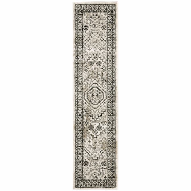 Georgia 659C0 Ivory/ Grey Indoor Area Rug - 1'10" x 7'6"