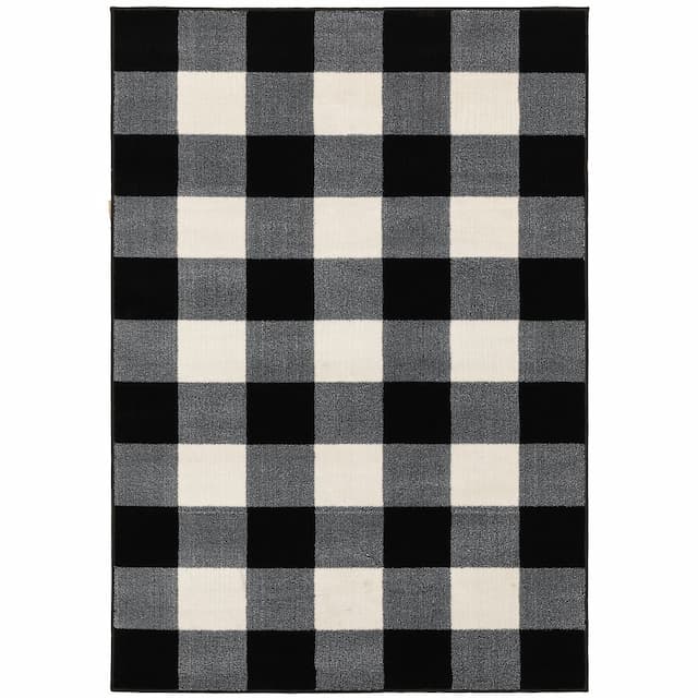 Georgia 678D0 Black/ Ivory Indoor Area Rug - 3'10" x 5'5"