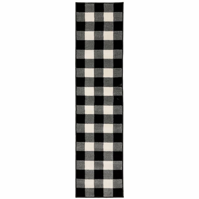 Georgia 678D0 Black/ Ivory Indoor Area Rug - 1'10" x 7'6"